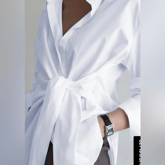 NWT COMMENSE WHITE FRONT TIE BLOUSE - Picture 2 of 5